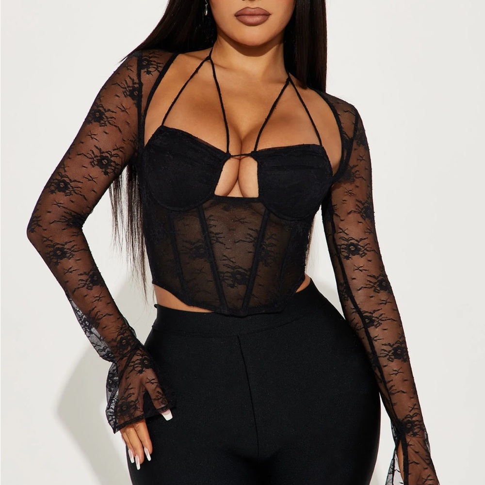 Fashion Nova Layla Black Lace Long Sleeve Blouse